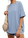 EXLURA Womens Summer Oversized T Shirts 2026 Casual Short Sleeve Loose Maternity Tops Crewneck Tunic Plus Gym Workout Top Grey Blue
