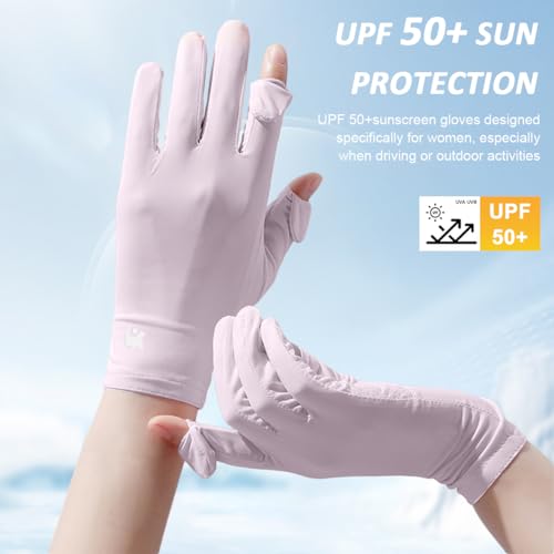 Image of PALAY Sun Protection Gloves for Women - Non-Slip Touch Screen, Breathable Ice Silk Cooling, Summer Outdoor Full Finger With Snap Button Closure for Cycling, Driving, Fishing