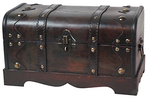 Vintiquewise Small Wooden Treasure Chest Box for Kids, Mini Pirate Style Jewelry Box, Piggy Bank with Lock, Treasure Box for Kids, Cofre para Dinero