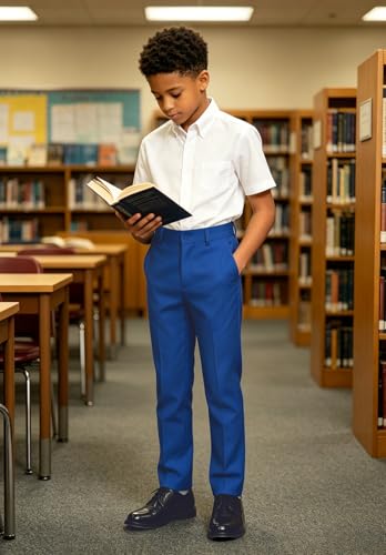 Image of DHTS Boys Dress Pants (Size 2-20 Years) Slim Fit Uniform Pants for Toddler & Teens
