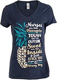 Ann Arbor T-shirt Co. Nurses are Like Pineapples - Sweet, Tough, Will Stick You! | Funny Cute Nurse RN V-Neck T-Shirt-(Vneck,L)