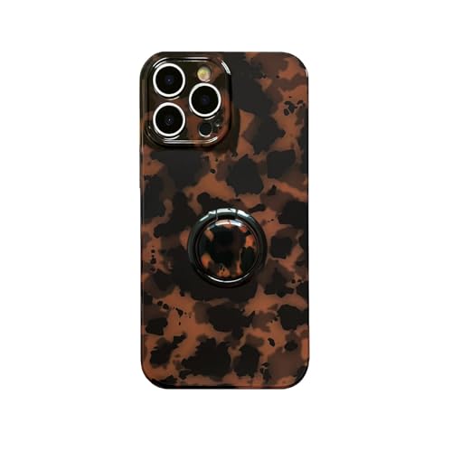 Compatible with iPhone 16 Pro Case with 360° Rotating Ring Stand - Cute Tortoise Shell Leopard Print Trendy Cover,Slim Fit Shockproof TPU,Non-Slip Grip & Kickstand for Women Girls (Brown Amber) by aaknhen - Used condition - US$5.74