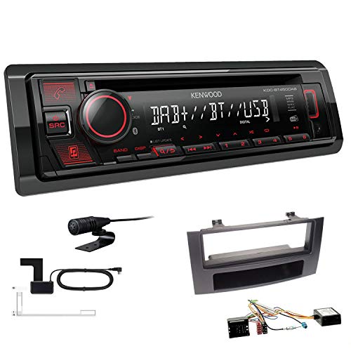 Kenwood KDC-BT450DAB 1-DIN DAB Autoradio Bluetooth CD USB AUX Einbauset passend für Volkswagen VW T5 Transporter bis 2015 schwarz rechtwinklig inkl Canbus