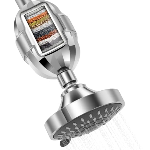 Cabezal de ducha filtrado de agua dura cabezal de ducha de alta presión ajustable de 10 cm con filtro, cabezal de ducha de baño persistente, eliminación de cloro y metal pesado, 5 modos de agua dura