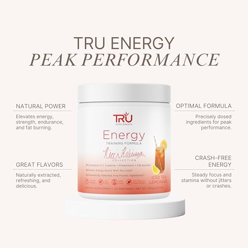 Image of TRU Supplements Supplements Energy, Pre Workout Training Formula, Vegan Friendly, No Jitters, Improve Workout Performance, Naturally Extracted Flavors, 20 Servings (Iced Tea Lemonade)