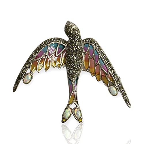 Art Nouveau Style Plique a Jour Enamel Swallow Bird Opal,