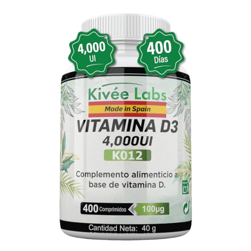 KivéeLabs® 400 Comprimidos Vitamina D3 4000 UI Dosis Alta - 400 Días de Suministro, Vitamina D Colecalciferol Vegetariano Contribuye a la Función Normal del Sistema Inmunológico para Músculos y Huesos