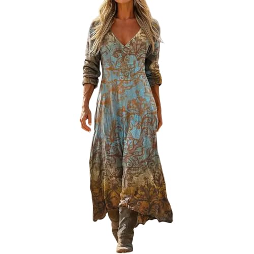 Boho Dresses for Women Bohemian Maxi Dresses Women Western Cowboy Dress Red