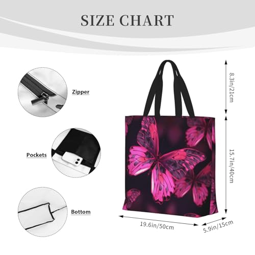 Canvas Tote Bag for Women Shoulder Tote Purse Reusable Grocery Bag Pink Butterfly Aesthetic Shopping Bags2