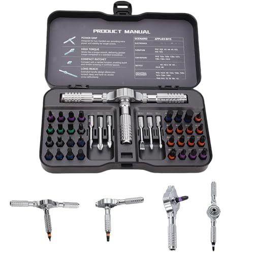 GIONAR 40-in-1 Magnetic Ratchet Screwdriver Set with S2 Steel Bits & Flexible Shaft for Precision Repair & Assembly, Furniture Assembly