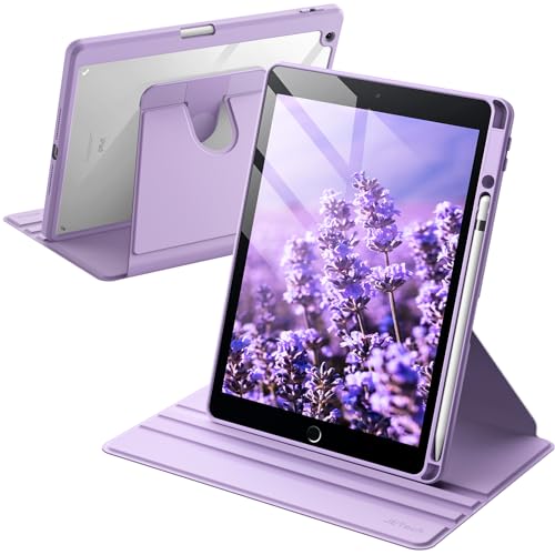 Image of JETech Rotating Cover Case for iPad 9 /8 /7 (10.2-Inch, 2021 /2020 /2019 Model, 9th /8th /7th Generation) with Pencil Holder, 360 Degree Rotation Stand Cover Clear Back, Auto Wake /Sleep (Light Purple)