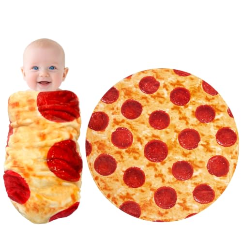 Image of mermaker Pepperoni Pizzas Blanket Swaddle for Baby Toddler Newborn, 285 GSM Soft Flannel Pizzas Toddler Swaddle Wrap Blanket Funny Gifts for Baby Shower Boys Girls, 36 inch