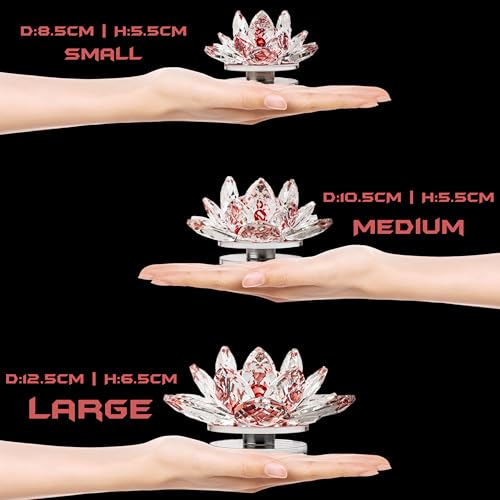 Image of Feng Shui Crystal Lotus Flower Showpiece & Paper Weight | Vastu Decor for Home & Office | Desk Decoration | Fengshui Items for Positive Energy, Good Luck & Gifting |Red (Large-12.5 x 6.5 CM)