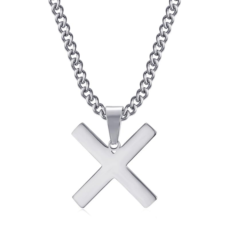 BOBIJOO Jewelry - Pendentif Collier Croix de Saint André en X Décussée Sautoir Argenté Acier INOX 316L Chaîne