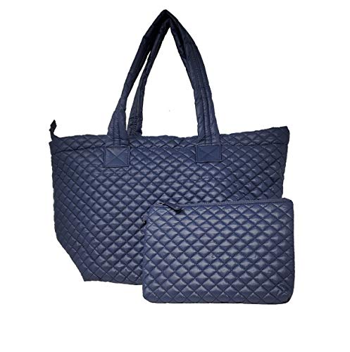 Bolso tote acolchado ligero y cómodo, impermeable, color azul marino miniatura 3