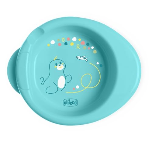 Chicco Warmy Kleinkindteller für warme Speisen, Thermo-Kinderteller-Set mit Heißwasserbehälter, Entwöhnungsgeschirr Teller mit rutschfestem Boden und ergonomischem Design, 0% BPA, 6+ M, Hellblau