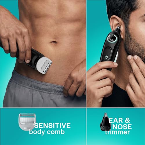 Image of Gillette Series 3 All-in-One Beard & Body Trimmer for Man (by Braun) | 40 length settings for Face, Body, Head & Private Parts | Ultra Sharp Blades for Precise trim | Sensitive Body Comb for body grooming | 3-Year Warranty | 5 on top Attachments | 50 Min Runtime