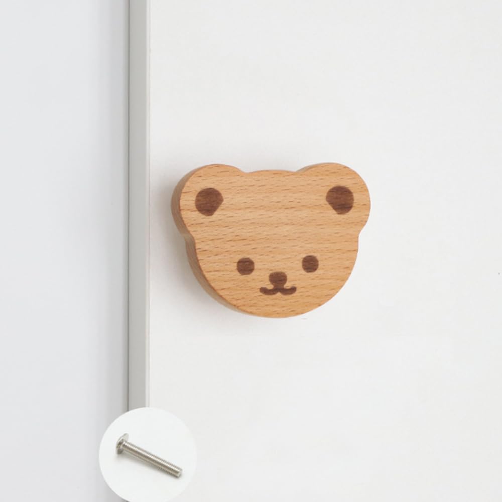 Pomelli per Porte Bambini in Legno con Motivo Animali, Manopole Cassetti 2 Pezzi