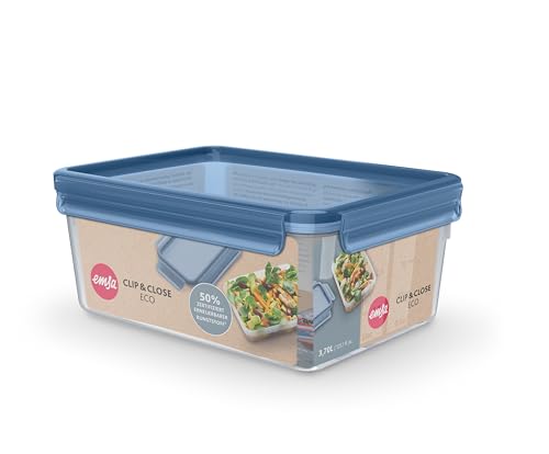 Emsa Clip & Close Eco Frischhaltedose, 3,7 L, Öko-Design, auslaufsicher, hygienisch, mikrowellen-/gefrier-/spülmaschinengeeignet, BPA-frei, Blau, N1171600