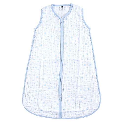 Image of Hudson Baby Unisex Baby Muslin Cotton Sleeveless Wearable Sleeping Bag, Sack, Blanket, Blue Stars, 12-18 Months