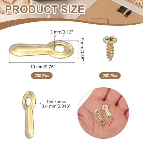 Image of uxcell 200pcs Picture Frame Backing Clips, 0.75 inch Photo Frame Turn Buttons Fasteners Hardware Corner Clip with 200pcs Screw for Hanging Pictures Craft Drawings, Gold
