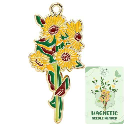 WUSUTE Sunflower Needle Minder for Cross Stitch, Flower Needle Minder Magnet for Organizing, Embroidery Sewing Needle Keeper Needlework Accessories