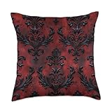 Damask Elegant Mansion Victorian Gothic Dark Red Haunted Throw Pillow
