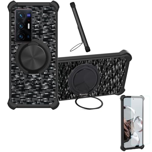 �Ή� Vivo X70 Pro+ �P�[�X Phone Case [1�� 9H+�d�x���� �K���X�t�B����][360°��]���X�^���h�A�}�O�l�b�g��]CX-11-HEI