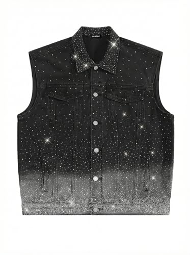 Image of Vamtac Mens Denim Vest Rhinestone Sleeveless Jean Jacket Cowboy Biker Vest