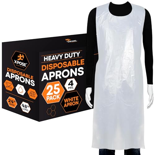 Image of Xpose Safety 24"x48" Heavy Duty Disposable Plastic Aprons – 4 Mil Waterproof & Tear-Resistant, White – Pack of 25