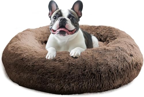 Image of JOLLYVOGUE Calming Dog Beds Large Sized Dog, 36in Donut Washable Large Pet Bed, Anti-Slip & Anti-Anxiety Fluffy Faux Fur Round Dogs Bed, Fits up to 80 lbs Pets (Coffee)