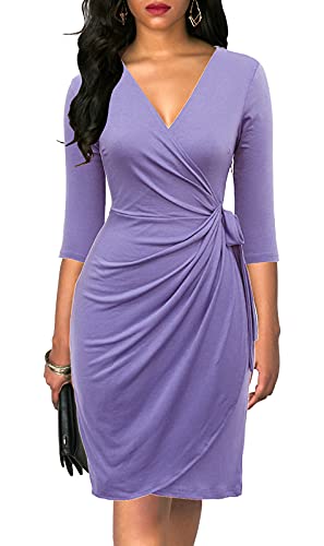 Image of Berydress Women's 3 /4 Sleeve V Neck Casual Party Work Faux Black Wrap Dress