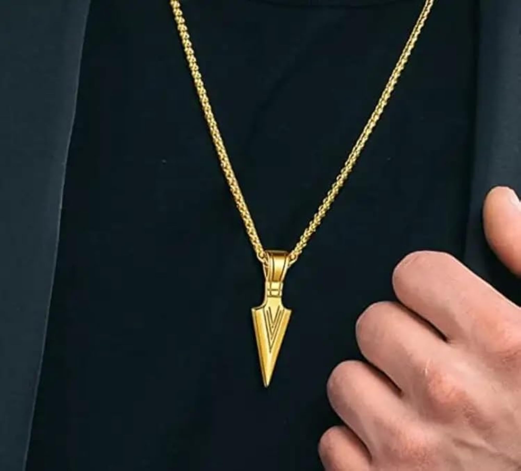 Men's Arrow Black Silver Gold Chain Locket Necklace