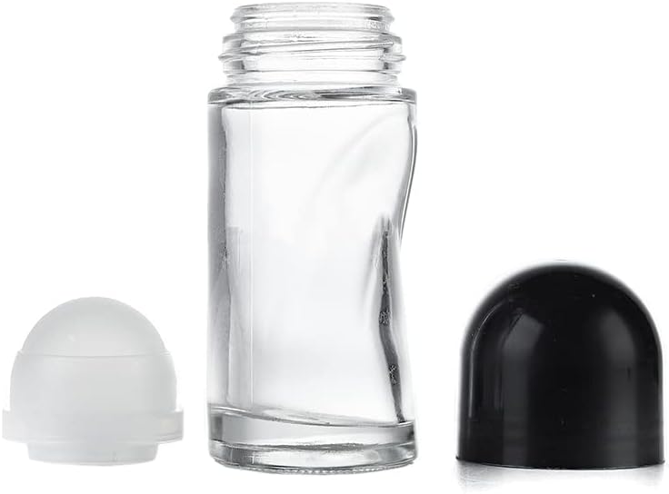 Miniatura 4 de 2 botellas de rodillo desodorante de vidrio transparente de 2.4 fl oz2.36 onzas con bola de plástico y tapa negra, botellas de desodorante de aceite