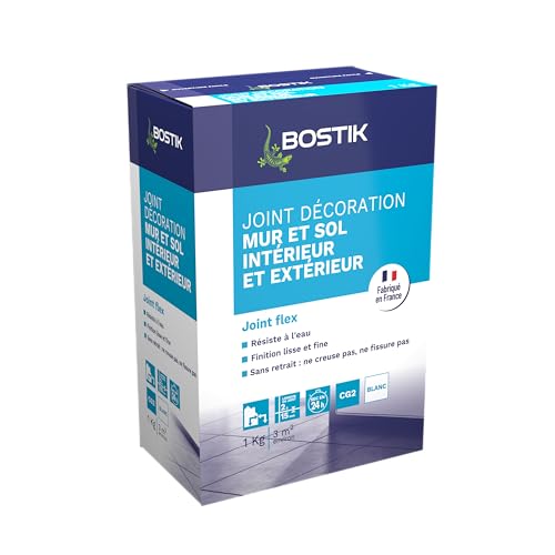 Bostik Joint Fin Tous Terrains – 1 à 6 mm – Joint en Poudre pour Carrelage – Sol et Mur – Intérieur et Extérieur – Hydrofugé – Blanc – Boîte de 1 kg