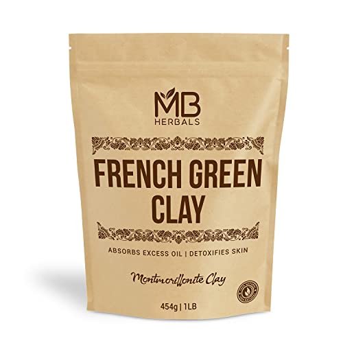 MB Herbals French Green Clay 1 lb | 16 oz One Pound | 100% Pure Montmorillonite Clay | For Face Packs and Soap Making