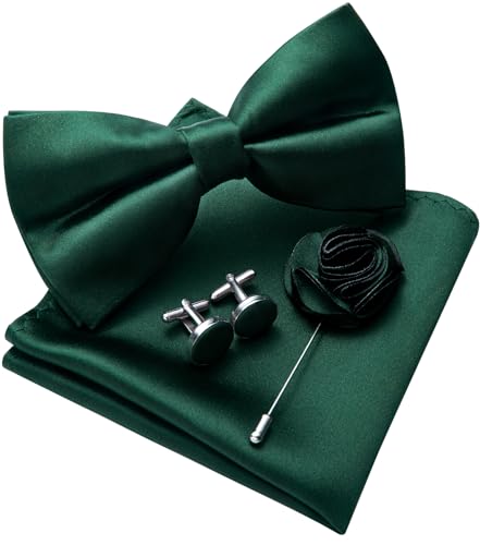 Image of Solid Color Bow Ties for Men Silk Pre-tied Tuxedo Bowtie Set 4PCS