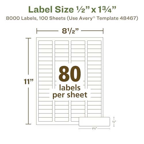 Image of Avery EcoFriendly Recycled Return Address Labels, 1 /2 inch x 1-3 /4 inch, White, Permanent Label Adhesive, 8,000 Printable Labels (48467)