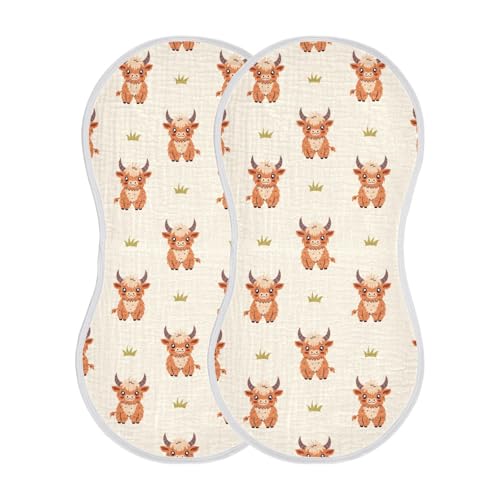 Image of JHKKU Highland Cow Muslin Burp Cloths for Baby Boys and Girls - 2-Pack Ultra Absorbent Muslin Washcloths, Newborn Towel, Milk Spit Up Rags, Burp Cloth Bibs for Unisex, 22 x 11 Inch