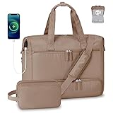 LYAUK Travel Bag with 15.6 inch Laptop Compartment, Weekender Bag Women with Shoe Compartment & USB Charging Port & Toiletry Bag, Carry on Duffel Bag for Travel, Business, Work, Trips (Khaki)