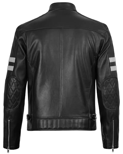 Image of fjackets Mens Leather Jacket - Real Lambskin Cafe Racer Moto Biker Stand Collar Jacket