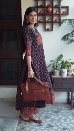 Image of ANNI Designer Women's Viscose Blend Straight Printed Kurta with Palazzo | Ethnic Indian Kurta Set | 3 /4 Sleeve Round Neck Traditional Dress | Festive Office Casual Outfit for Women