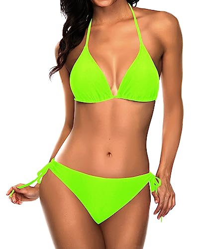 Image of Tempt Me Women Triangle Bikini Sets Halter Two Piece Sexy Swimsuit String Tie Side Bathing Suit