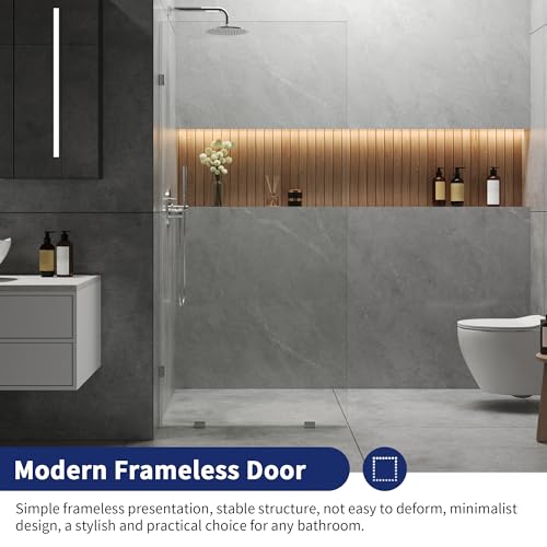 Image of DeerValley 34 inchx74 inch Shower Glass Panel, 5 /16'' (8mm) Thick Fixed Glass Shower Panel, Frameless Shower Screen for Walk in Shower, Tempered Glass Half Door with Stainless Steel Clamps (Silver)