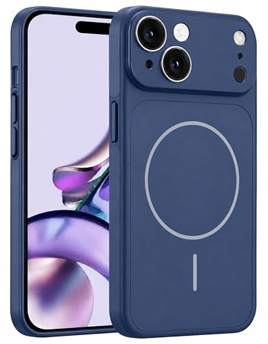 Image of for iPhone 13 Cover Luxury Glass Matte Lens Protect Case Magnetic for Mag-Safe Wireless Charging Shockproof PC Cover for iPhone 13 Back Cover (Blue)