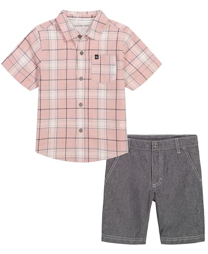 Image of Calvin Klein Boys' 2-piece Set, Short Sleeve Woven Shirt With Shorts