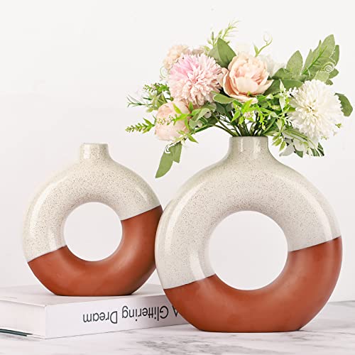 Ceramic Circle Vase Set Of 2 – Terracotta Vase For Pampas Decor – Nordic Vase For Stylish Modern Minimalist Home Decor - Ceramic Vase For Pampas Grass - Geometric Vase #TOP6