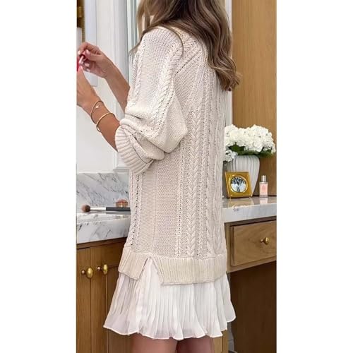 Women Crewneck Cable Knit Sweater Mini Dress,Fall Cableknit Sweater Dress with Pleated Skirt,Womens Cable Knit Dresses3