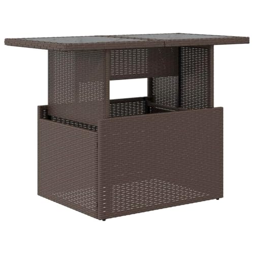 vidaXL Gartentisch, Esstisch Beistelltisch mit Glasplatte, Tisch Verstellbare Tischplatte, Gartenmöbel Couchtisch Terrassentisch, Braun 100x55x73cm Poly Rattan