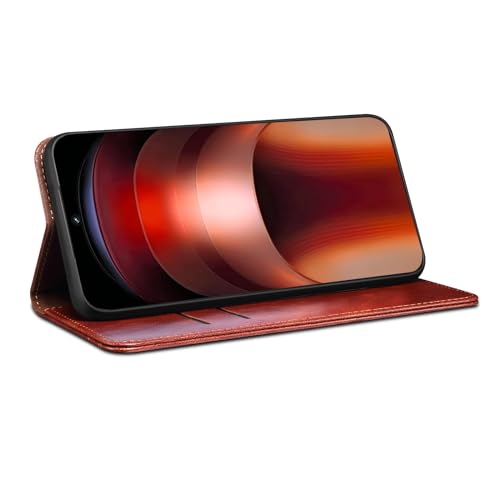 Image of Pirum Flip Cover for IQOO NEO9 PRO Back Cover with Magnetic Closure Leather Case with Card Slots (Brown)